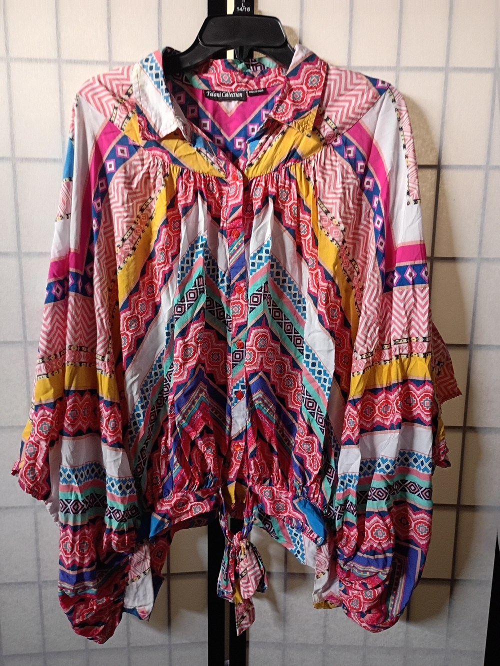 Tolani Collection Colorful Patterned Women's Boho Peasant Top - Multi